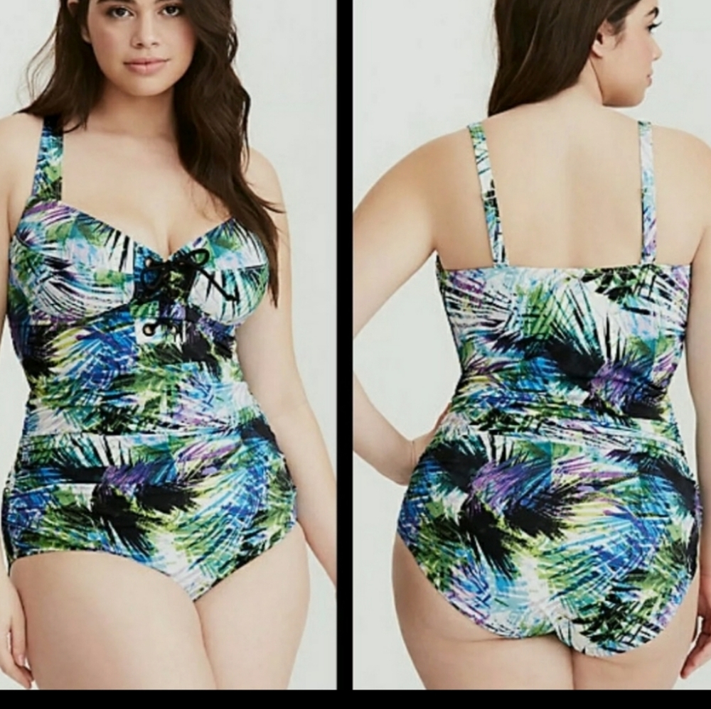 Torrid Swimsuit Tropical Corset Tie Front Size 4